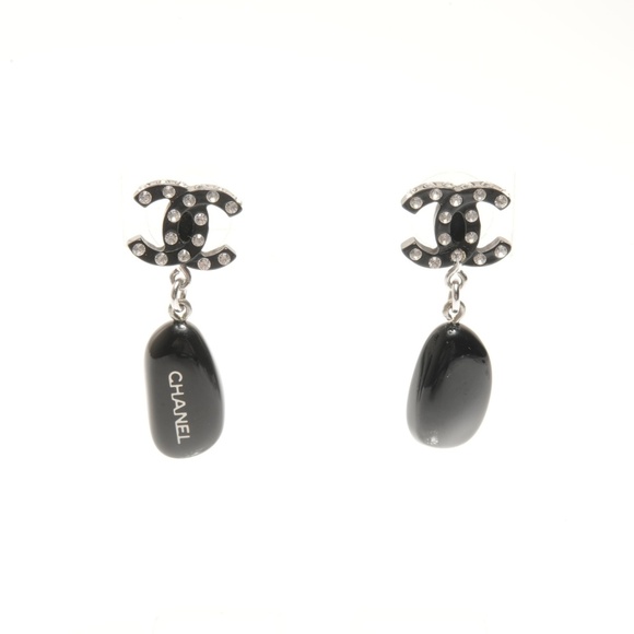 CHANEL Black Logo Earrings